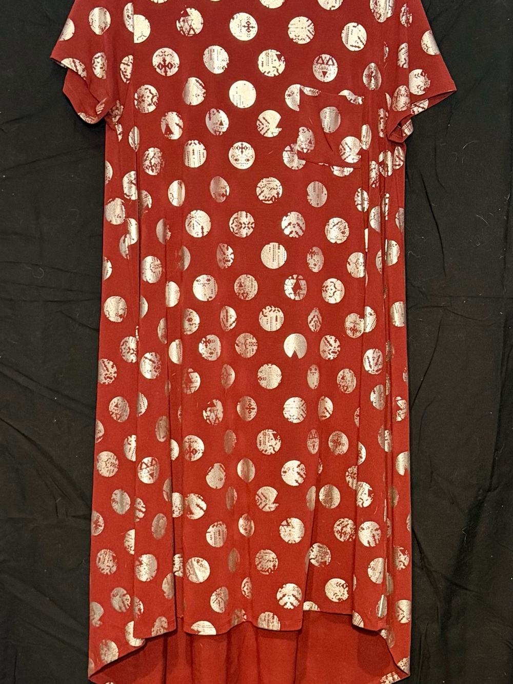 LuLaRoe Burgandy Dress with Metallic silver Polka Dots